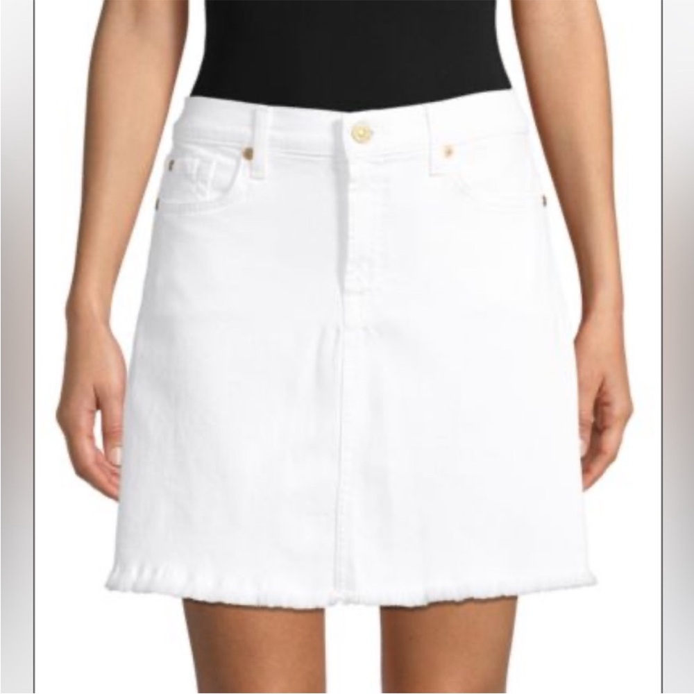 7 For All Mankind White Denim A Line Skirt - Picture 2 of 7